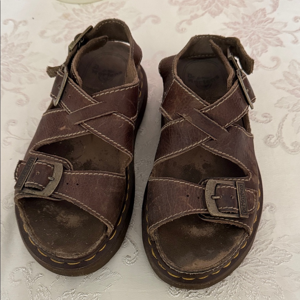 Dr. Martens Brown Leather Buckle Platform Sandals